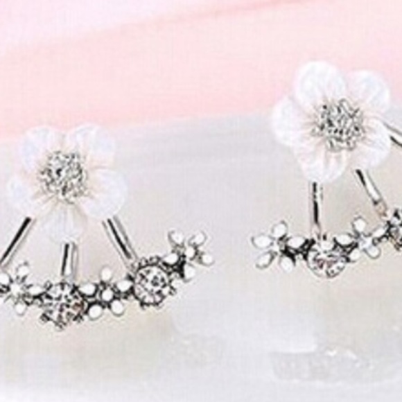 Fashion Jewelry - Floral Jacket Fashion Earrings-Silver&white floral